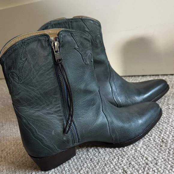Free People New Frontier Western Boot Dark Blue Leather Ankle Boots. - Picture 4 of 6